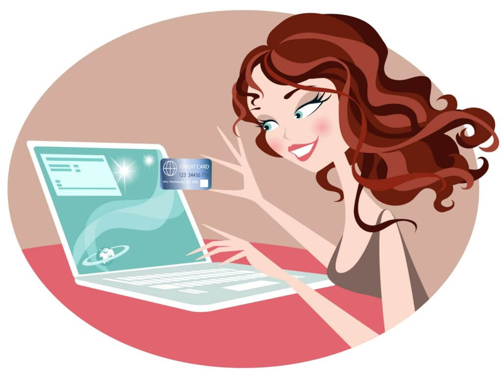 graphical cartoon of a girl doing online shopping