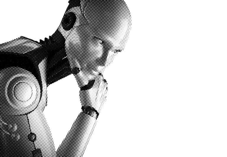robot thinking halftone