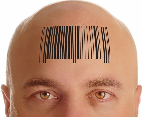 A forehead with a barcode mark