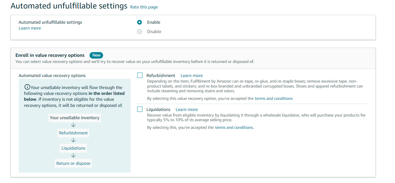 Automated unfulfillable settings