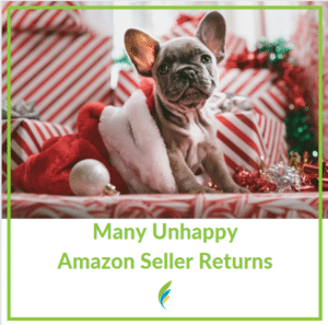 a dog's lower body enclosed in a Christmas hat and surrounded by gifts